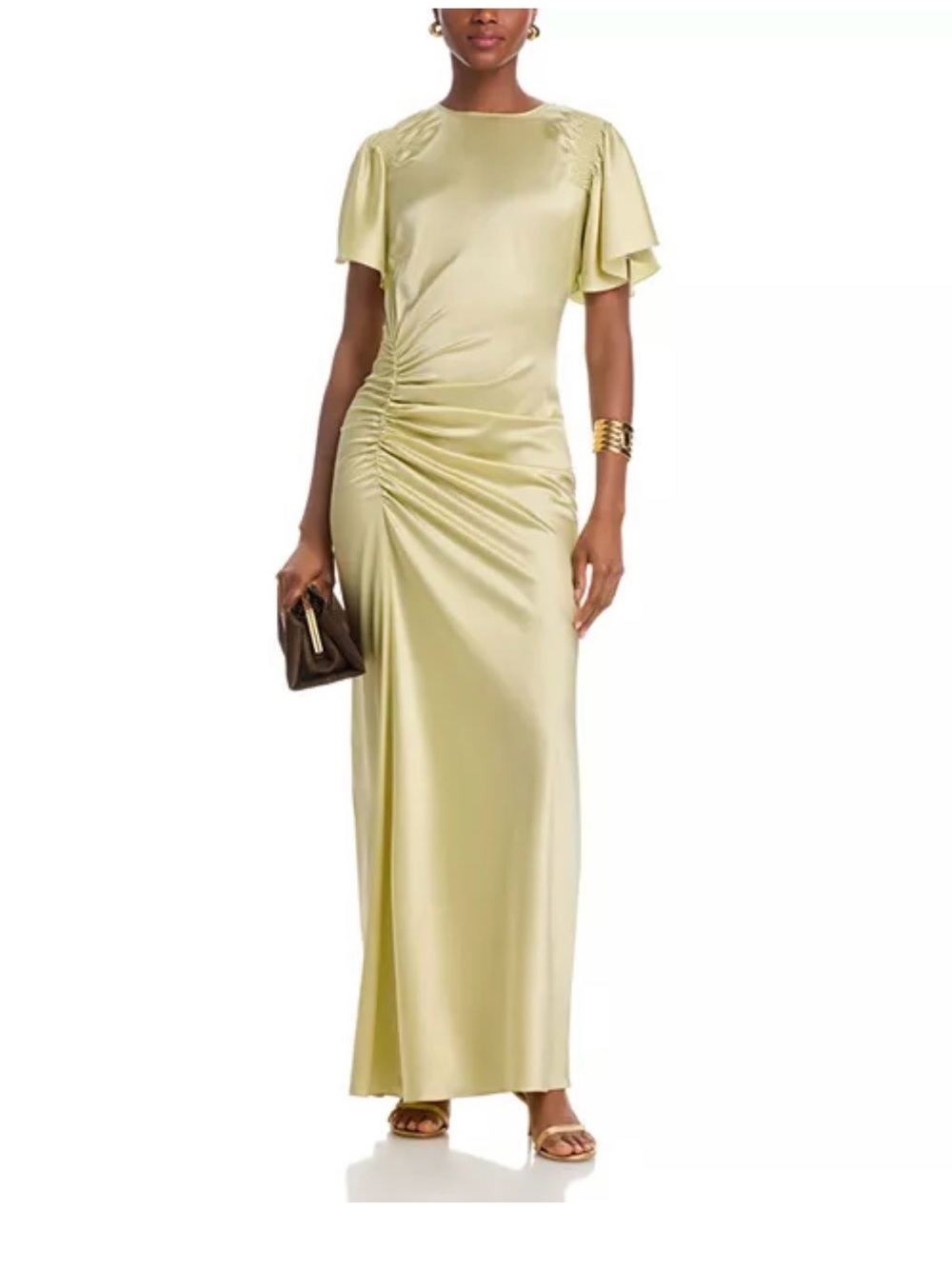 Veronica Beard Satin Maxi Dress in Pale Green with Ruching